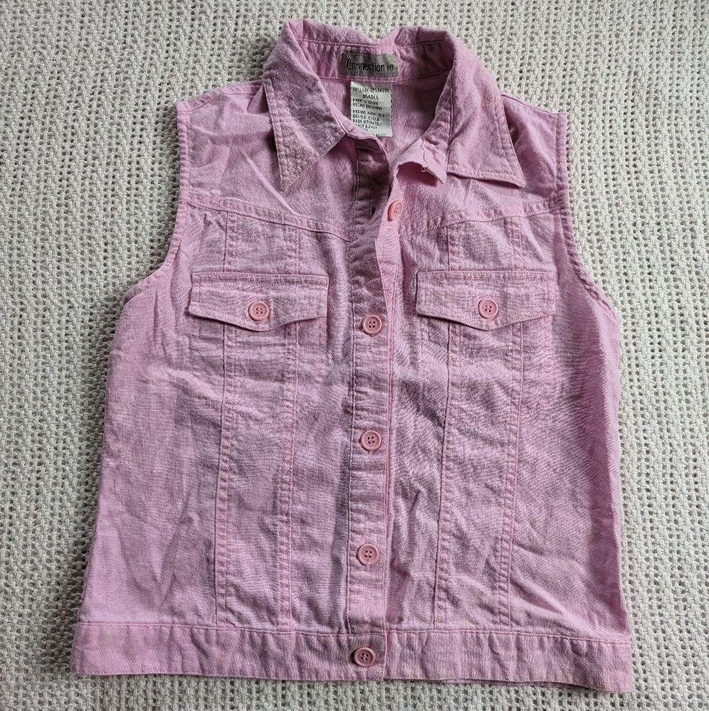 VTG connection 18 women's small linen blend pink jean jacket style cropped vest